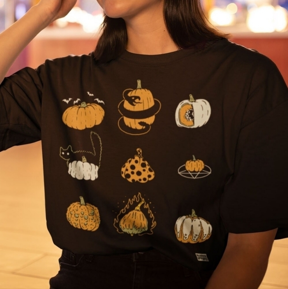 Murder Apparel Nine Pumpkins Black Halloween Spooky T-shirt, Size Small. NWT - Picture 2 of 6